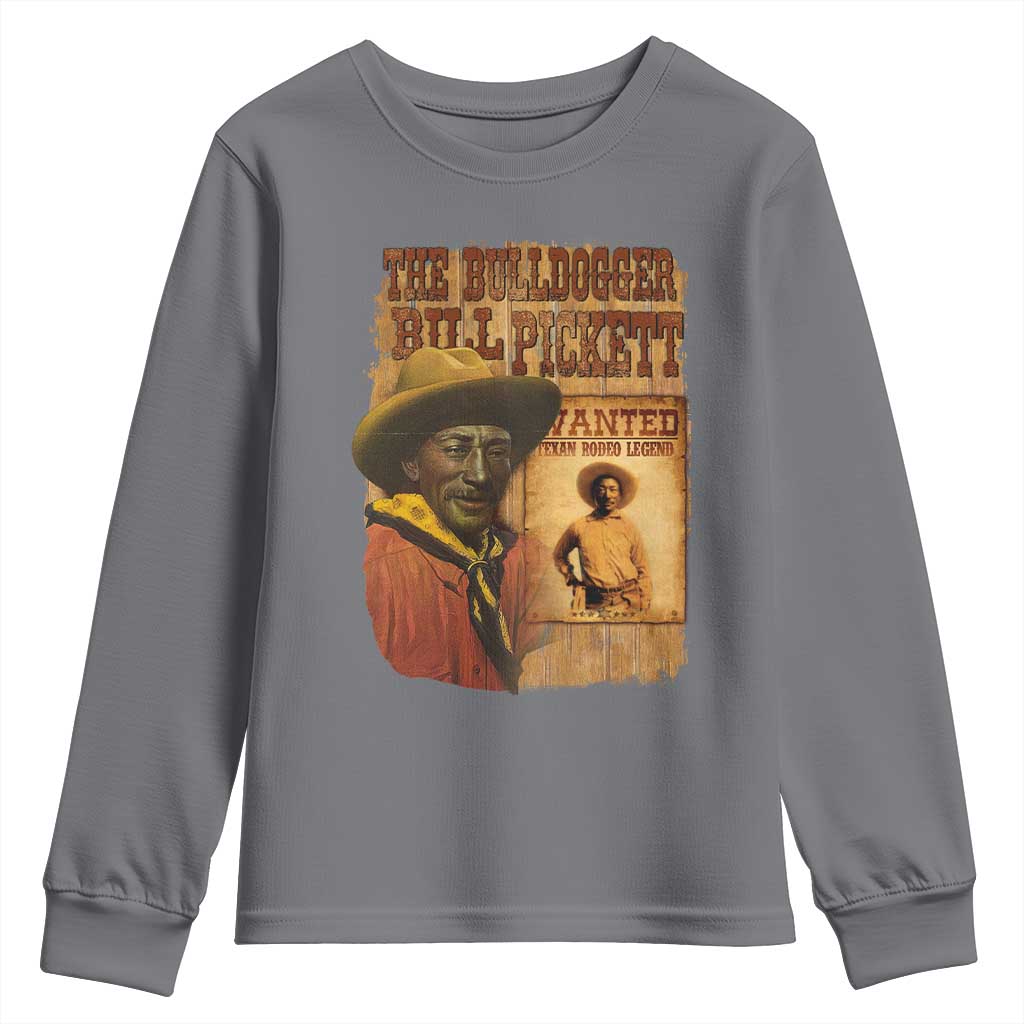 The Bulldogger Bill Pickett Youth Sweatshirt Texan Rodeo Legend TS11 Charcoal Print Your Wear