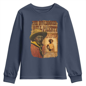 The Bulldogger Bill Pickett Youth Sweatshirt Texan Rodeo Legend TS11 Navy Print Your Wear