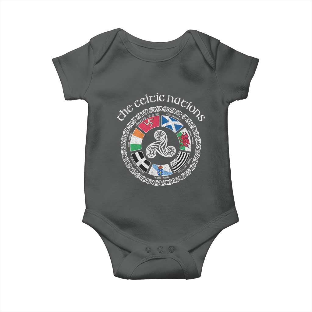 The Celtic Nations Baby Onesie Vintage The Seven Celtic Nations Flag TS11 Dark Heather Print Your Wear