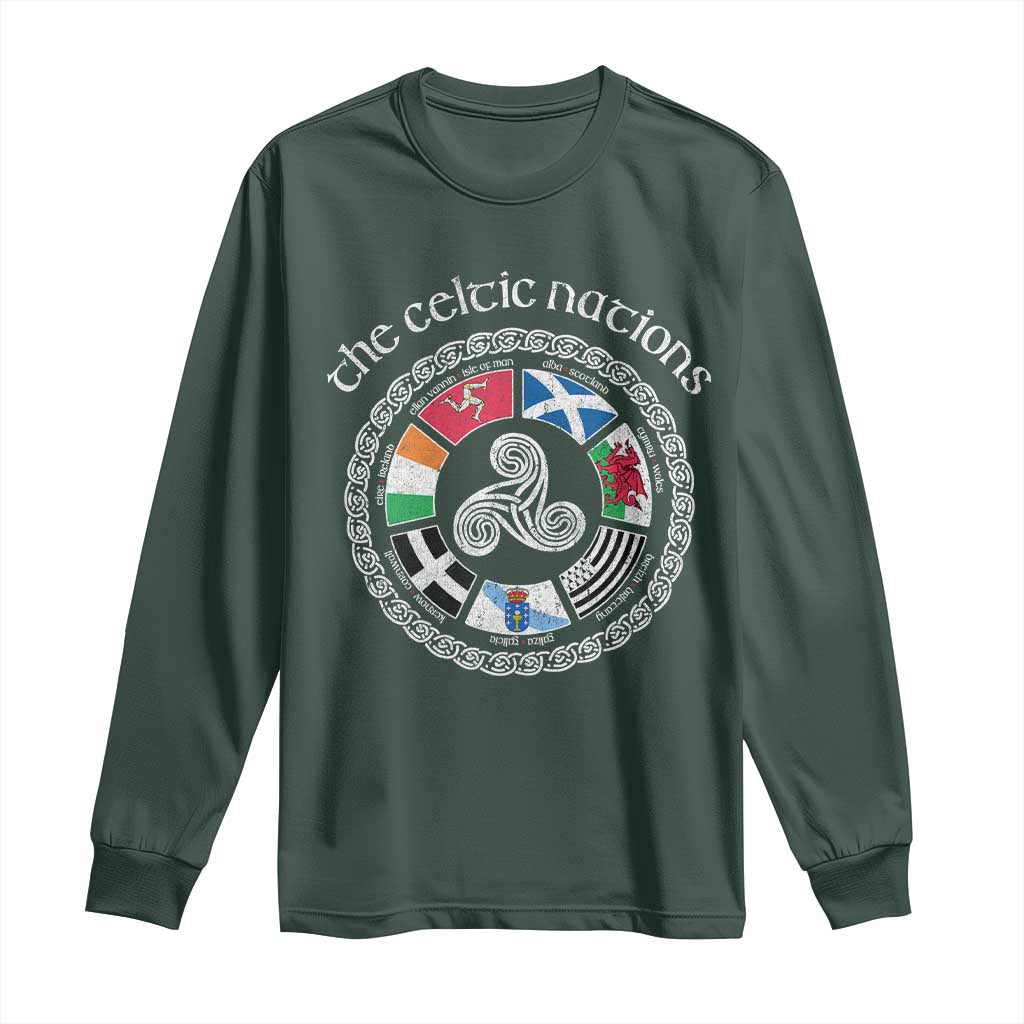 The Celtic Nations Long Sleeve Shirt Vintage The Seven Celtic Nations Flag TS11 Dark Forest Green Print Your Wear