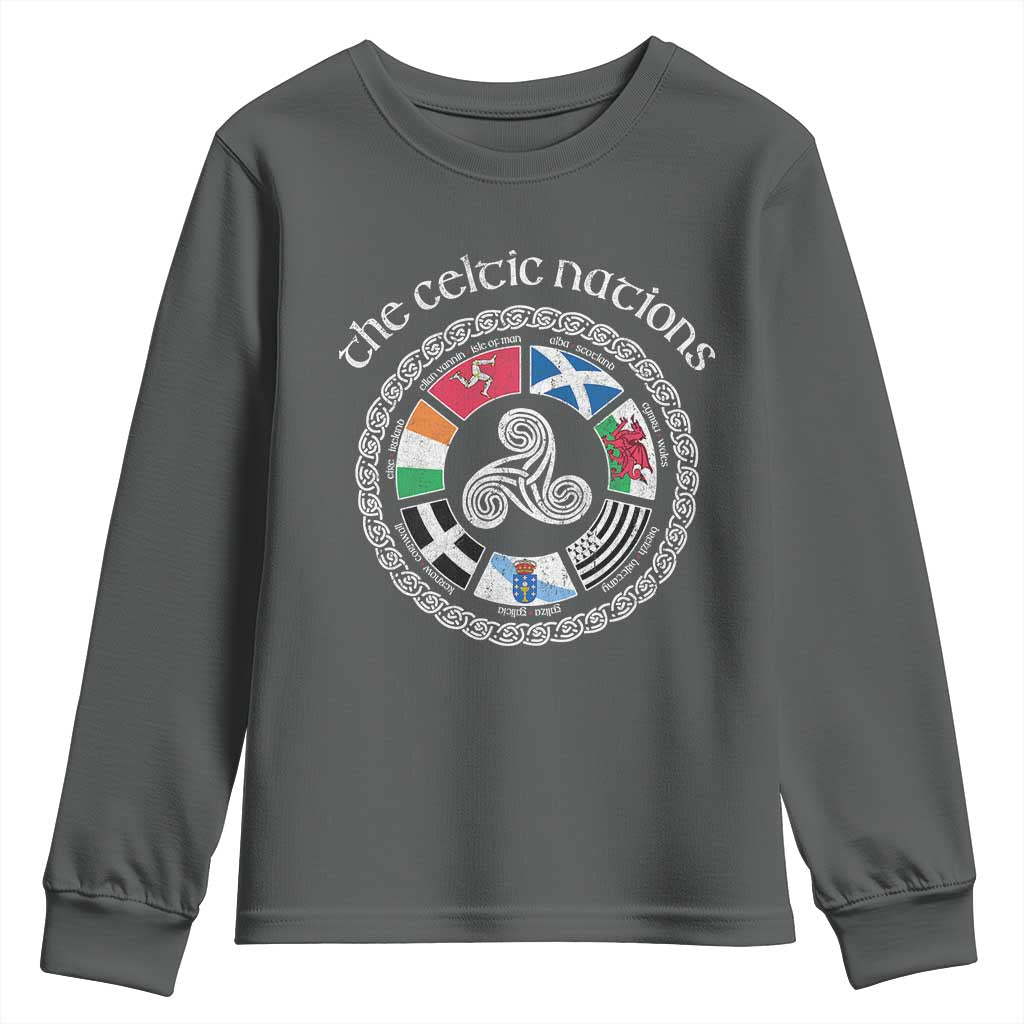 The Celtic Nations Youth Sweatshirt Vintage The Seven Celtic Nations Flag TS11 Dark Heather Print Your Wear