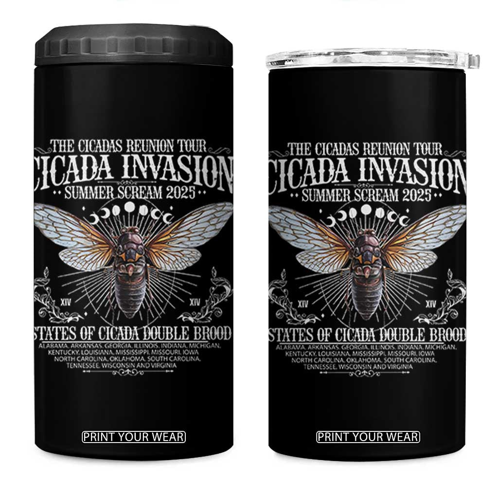The Cicadas Reunion Tour 2025 4 in 1 Can Cooler Tumbler Cicada Invasion Brood XIV Vintage Concert Fest TS11 One Size: 16 oz Black Print Your Wear