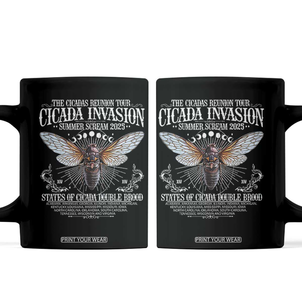 The Cicadas Reunion Tour 2025 Coffee Mug Cicada Invasion Brood XIV Vintage Concert Fest TS11 Black Print Your Wear