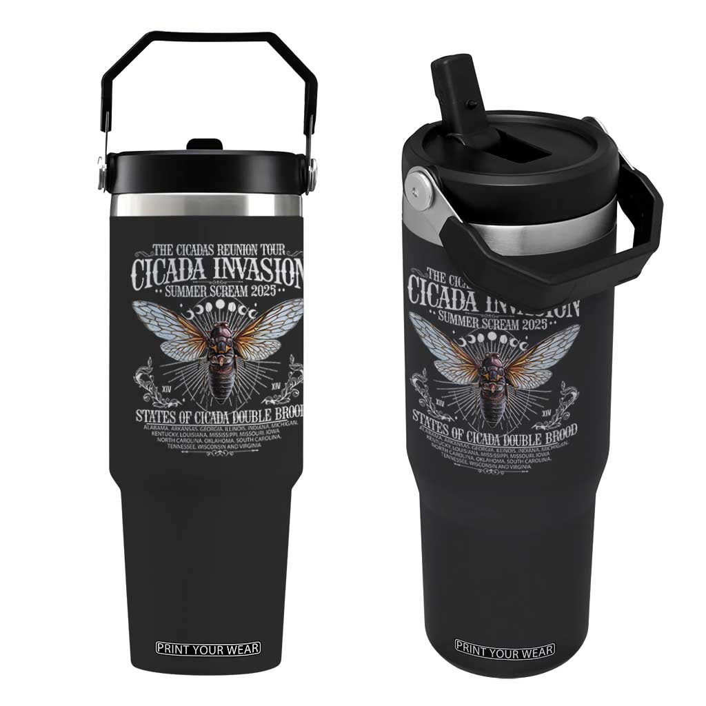 The Cicadas Reunion Tour 2025 Flip Straw Tumbler Cicada Invasion Brood XIV Vintage Concert Fest TS11 One Size: 30 oz Black Print Your Wear