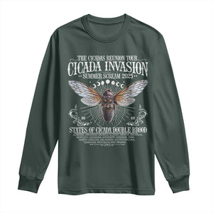The Cicadas Reunion Tour 2025 Long Sleeve Shirt Cicada Invasion Brood XIV Vintage Concert Fest TS11 Dark Forest Green Print Your Wear