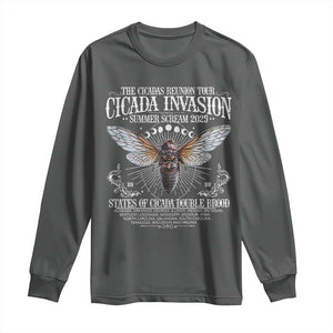 The Cicadas Reunion Tour 2025 Long Sleeve Shirt Cicada Invasion Brood XIV Vintage Concert Fest TS11 Dark Heather Print Your Wear