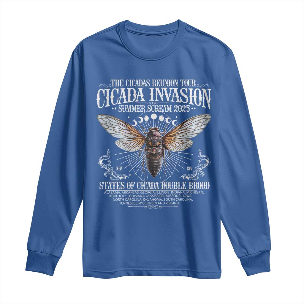 The Cicadas Reunion Tour 2025 Long Sleeve Shirt Cicada Invasion Brood XIV Vintage Concert Fest TS11 Royal Blue Print Your Wear