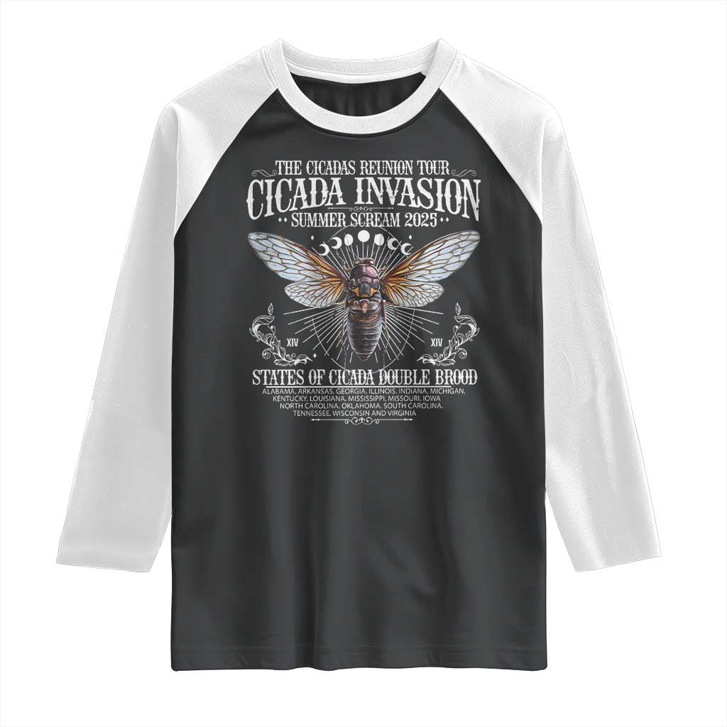 The Cicadas Reunion Tour 2025 Raglan Shirt Cicada Invasion Brood XIV Vintage Concert Fest TS11 Black White Print Your Wear