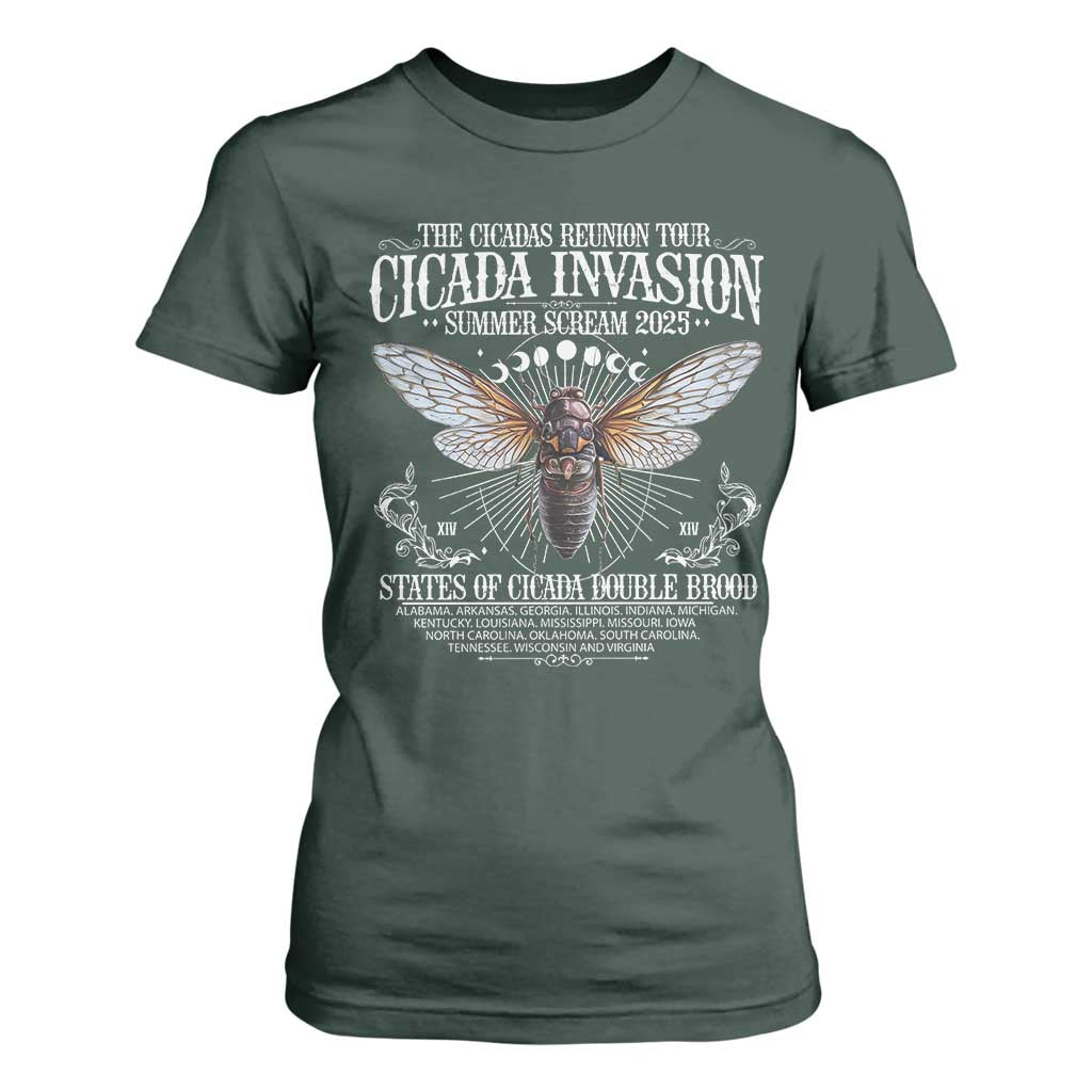 The Cicadas Reunion Tour 2025 T Shirt For Women Cicada Invasion Brood XIV Vintage Concert Fest TS11 Dark Forest Green Print Your Wear