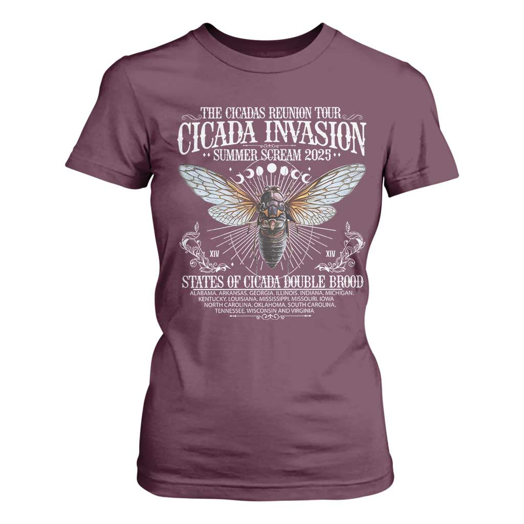 The Cicadas Reunion Tour 2025 T Shirt For Women Cicada Invasion Brood XIV Vintage Concert Fest TS11 Maroon Print Your Wear