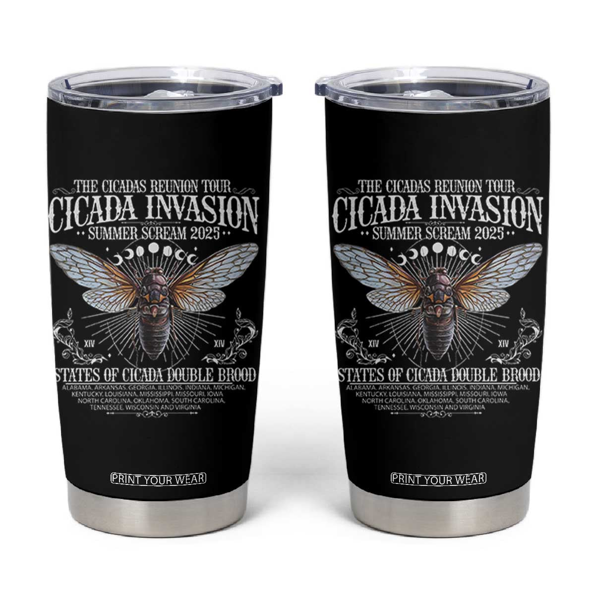 The Cicadas Reunion Tour 2025 Tumbler Cup Cicada Invasion Brood XIV Vintage Concert Fest TS11 Black Print Your Wear