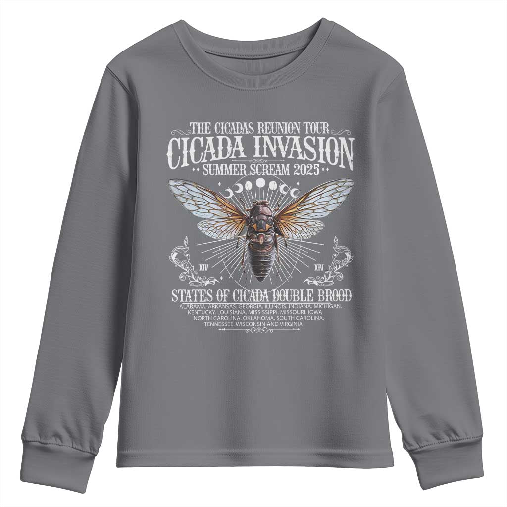 The Cicadas Reunion Tour 2025 Youth Sweatshirt Cicada Invasion Brood XIV Vintage Concert Fest TS11 Charcoal Print Your Wear