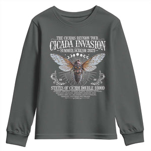 The Cicadas Reunion Tour 2025 Youth Sweatshirt Cicada Invasion Brood XIV Vintage Concert Fest TS11 Dark Heather Print Your Wear