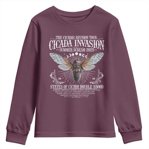 The Cicadas Reunion Tour 2025 Youth Sweatshirt Cicada Invasion Brood XIV Vintage Concert Fest TS11 Maroon Print Your Wear