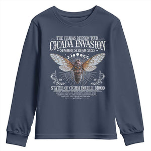 The Cicadas Reunion Tour 2025 Youth Sweatshirt Cicada Invasion Brood XIV Vintage Concert Fest TS11 Navy Print Your Wear