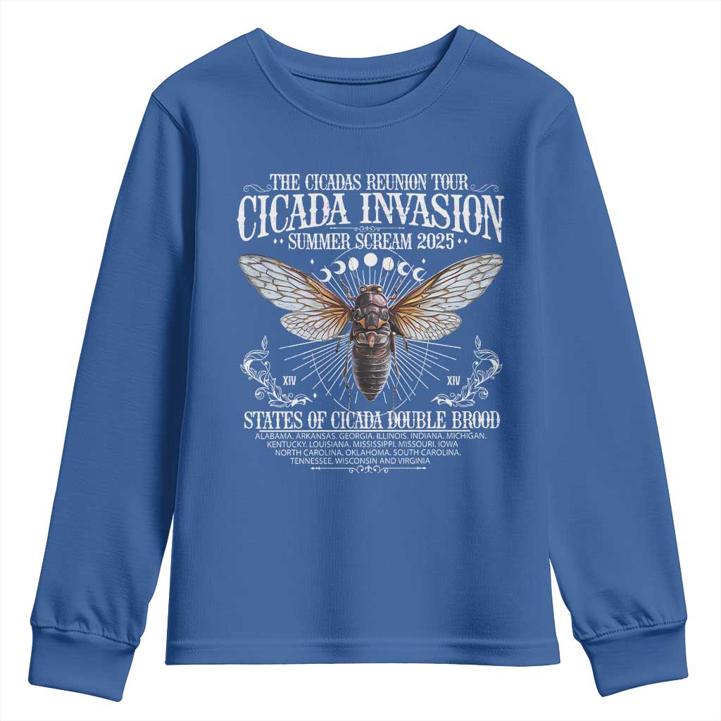 The Cicadas Reunion Tour 2025 Youth Sweatshirt Cicada Invasion Brood XIV Vintage Concert Fest TS11 Royal Blue Print Your Wear