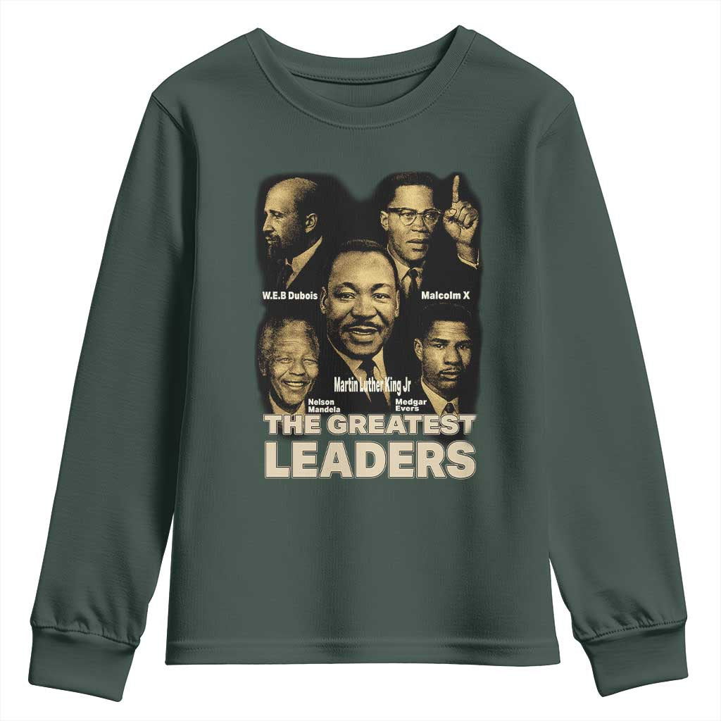 The Greatest Black Leaders Tribute Youth Sweatshirt Civil Rights Icons Legacy TS02 Dark Forest Green Print Your Wear