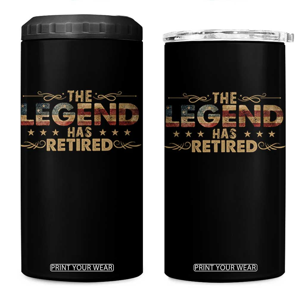 The Legend Has Retired 2025 4 in 1 Can Cooler Tumbler Retro American Flag TS10 One Size: 16 oz Black Print Your Wear