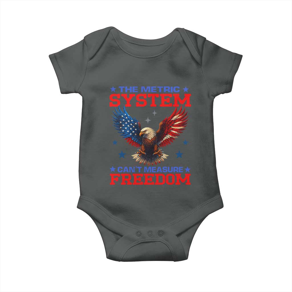The Metric System Can't Measure Freedom Baby Onesie Funny Patriotic Eagle 4th of July USA Flag TS02 Dark Heather Print Your Wear