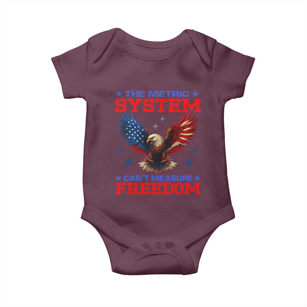 The Metric System Can't Measure Freedom Baby Onesie Funny Patriotic Eagle 4th of July USA Flag TS02 Maroon Print Your Wear