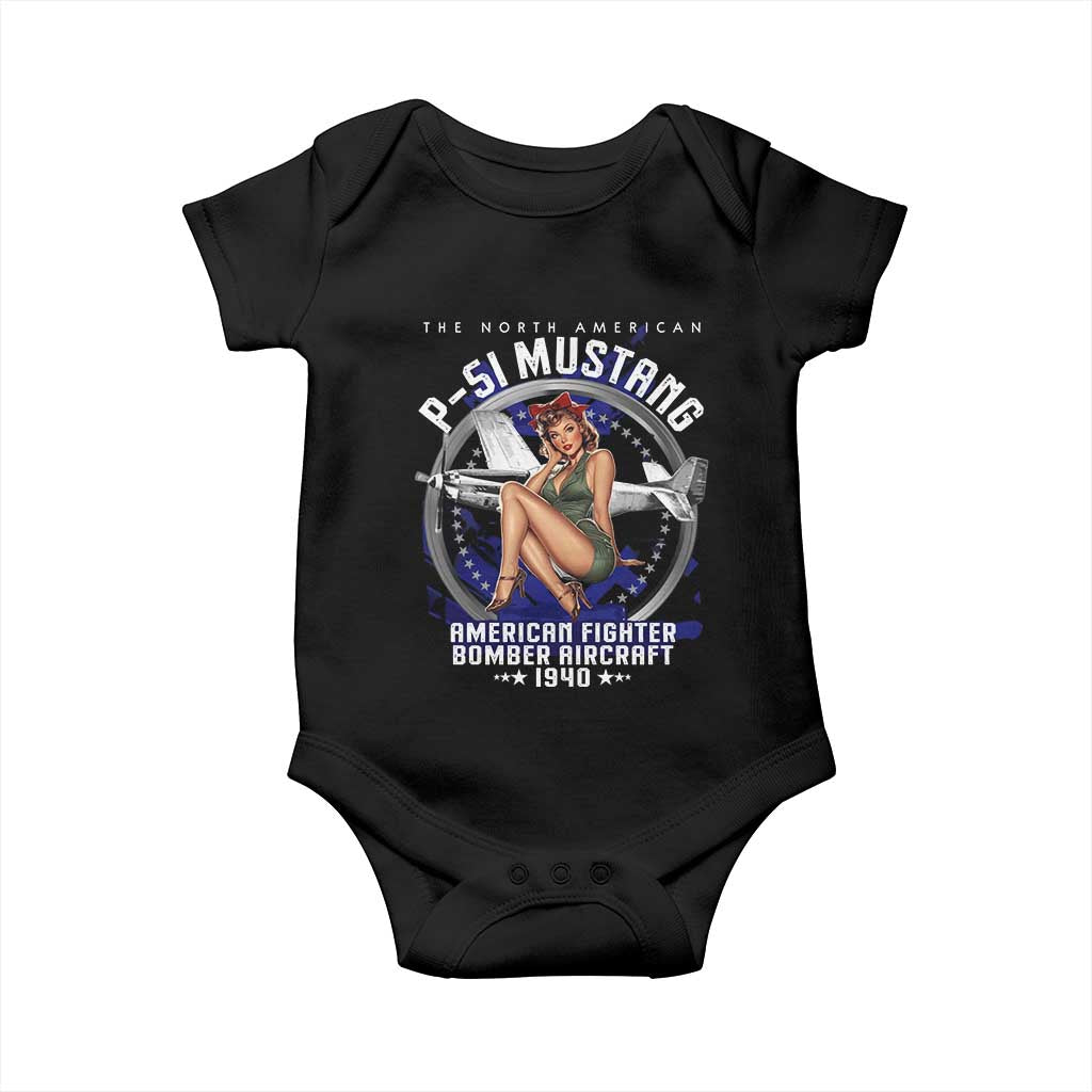 The North American P 51 Mustang American Fighter Bomber Aircraft Baby Onesie WW2 Aircraft Pin Up Girl TS11 Black Print Your Wear