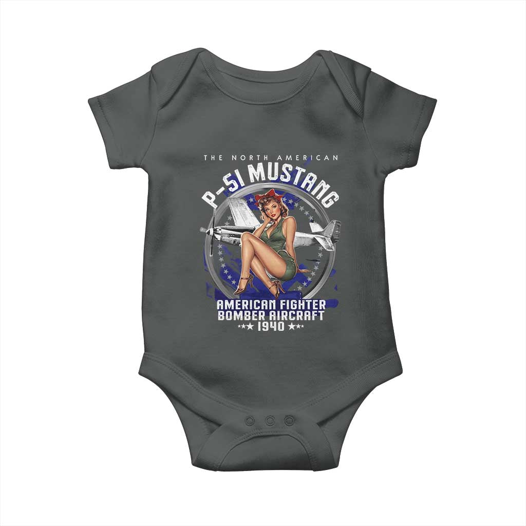 The North American P 51 Mustang American Fighter Bomber Aircraft Baby Onesie WW2 Aircraft Pin Up Girl TS11 Dark Heather Print Your Wear