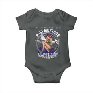 The North American P 51 Mustang American Fighter Bomber Aircraft Baby Onesie WW2 Aircraft Pin Up Girl TS11 Dark Heather Print Your Wear
