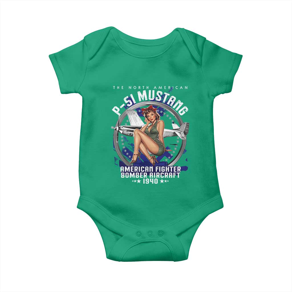 The North American P 51 Mustang American Fighter Bomber Aircraft Baby Onesie WW2 Aircraft Pin Up Girl TS11 Irish Green Print Your Wear