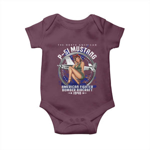 The North American P 51 Mustang American Fighter Bomber Aircraft Baby Onesie WW2 Aircraft Pin Up Girl TS11 Maroon Print Your Wear