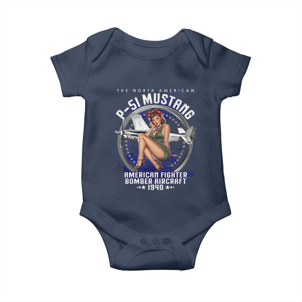The North American P 51 Mustang American Fighter Bomber Aircraft Baby Onesie WW2 Aircraft Pin Up Girl TS11 Navy Print Your Wear