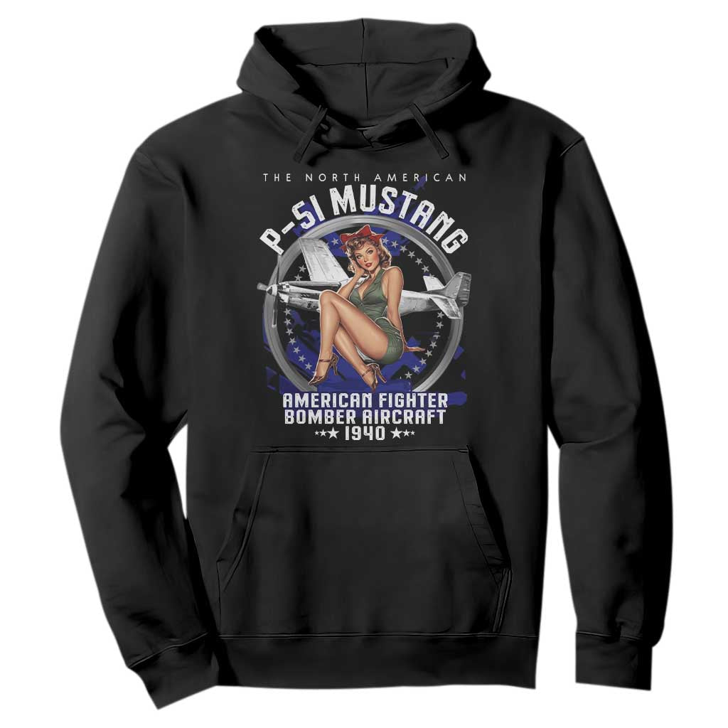 The North American P 51 Mustang American Fighter Bomber Aircraft Hoodie WW2 Aircraft Pin Up Girl TS11 Black Print Your Wear