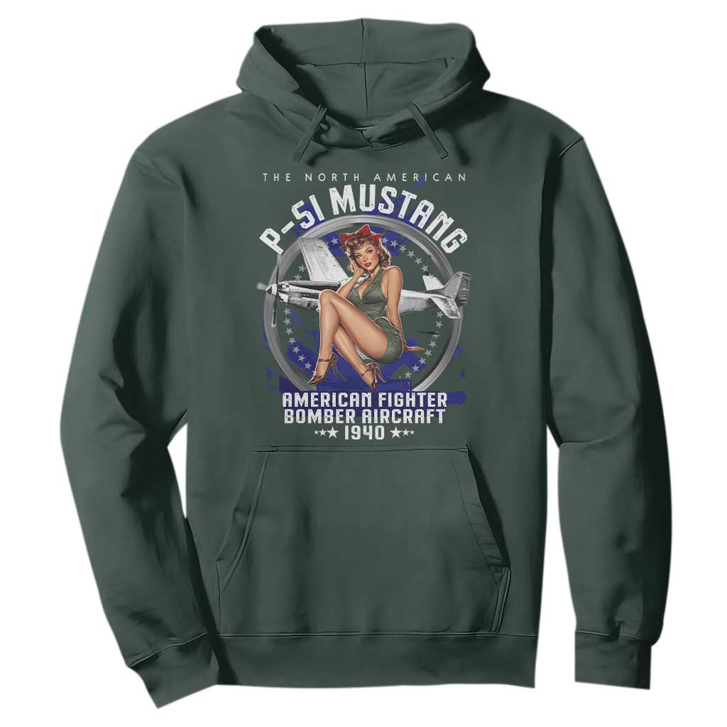 The North American P 51 Mustang American Fighter Bomber Aircraft Hoodie WW2 Aircraft Pin Up Girl TS11 Dark Forest Green Print Your Wear