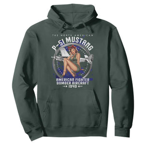 The North American P 51 Mustang American Fighter Bomber Aircraft Hoodie WW2 Aircraft Pin Up Girl TS11 Dark Forest Green Print Your Wear