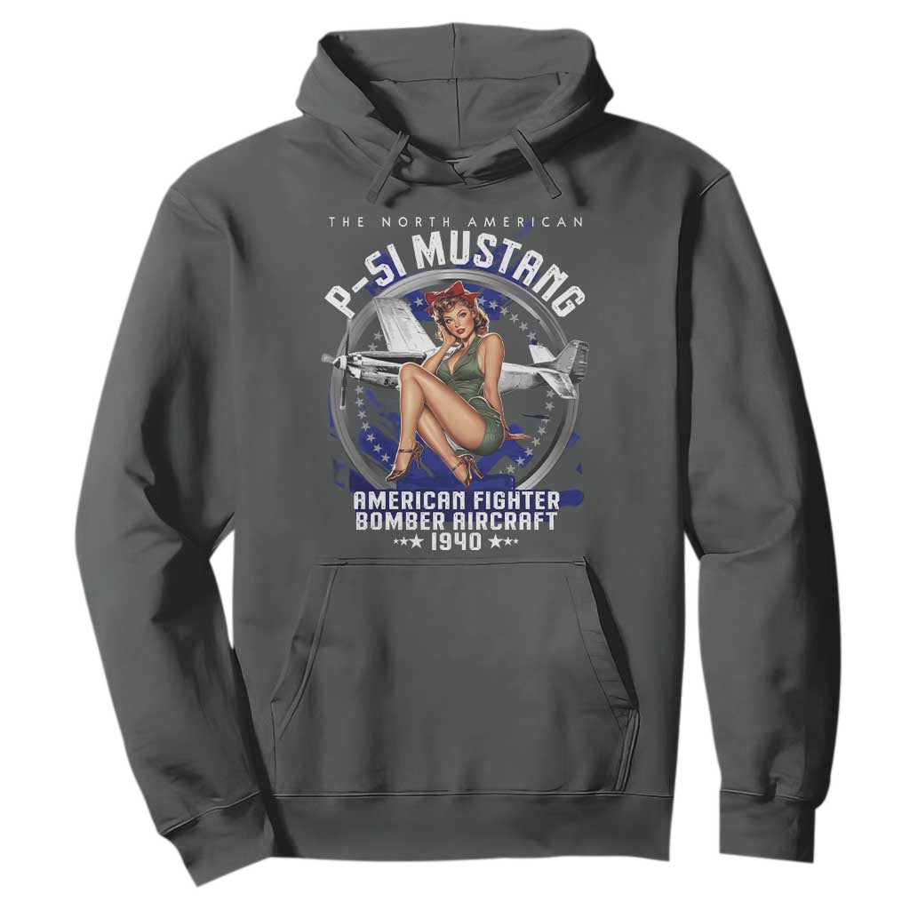 The North American P 51 Mustang American Fighter Bomber Aircraft Hoodie WW2 Aircraft Pin Up Girl TS11 Dark Heather Print Your Wear