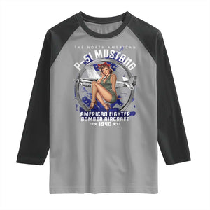 The North American P 51 Mustang American Fighter Bomber Aircraft Raglan Shirt WW2 Aircraft Pin Up Girl TS11 Sport Gray Black Print Your Wear