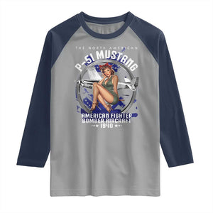 The North American P 51 Mustang American Fighter Bomber Aircraft Raglan Shirt WW2 Aircraft Pin Up Girl TS11 Sport Gray Navy Print Your Wear