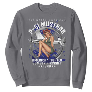 The North American P 51 Mustang American Fighter Bomber Aircraft Sweatshirt WW2 Aircraft Pin Up Girl TS11 Charcoal Print Your Wear