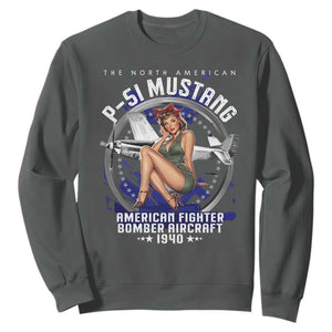 The North American P 51 Mustang American Fighter Bomber Aircraft Sweatshirt WW2 Aircraft Pin Up Girl TS11 Dark Heather Print Your Wear