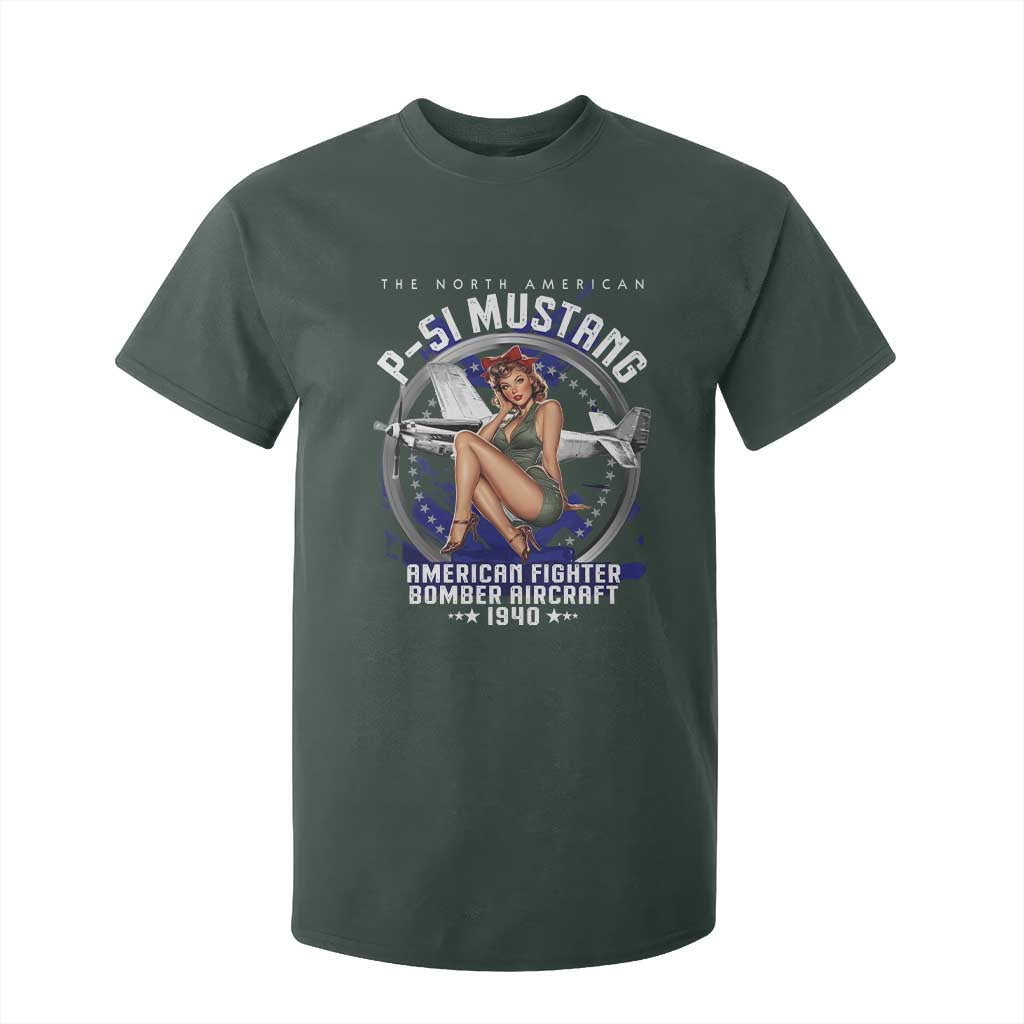 The North American P 51 Mustang American Fighter Bomber Aircraft T Shirt For Kid WW2 Aircraft Pin Up Girl TS11 Dark Forest Green Print Your Wear