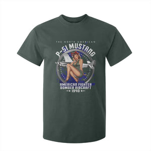 The North American P 51 Mustang American Fighter Bomber Aircraft T Shirt For Kid WW2 Aircraft Pin Up Girl TS11 Dark Forest Green Print Your Wear