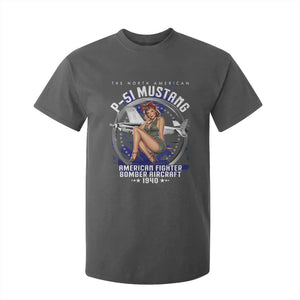 The North American P 51 Mustang American Fighter Bomber Aircraft T Shirt For Kid WW2 Aircraft Pin Up Girl TS11 Dark Heather Print Your Wear