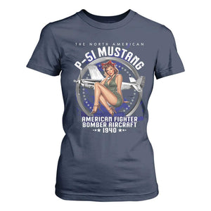 The North American P 51 Mustang American Fighter Bomber Aircraft T Shirt For Women WW2 Aircraft Pin Up Girl TS11 Navy Print Your Wear