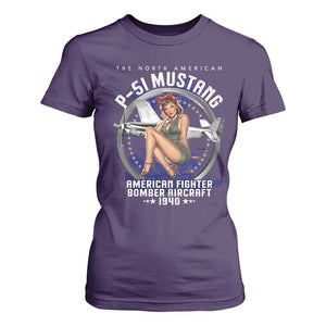 The North American P 51 Mustang American Fighter Bomber Aircraft T Shirt For Women WW2 Aircraft Pin Up Girl TS11 Purple Print Your Wear