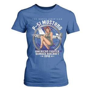 The North American P 51 Mustang American Fighter Bomber Aircraft T Shirt For Women WW2 Aircraft Pin Up Girl TS11 Royal Blue Print Your Wear