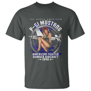 The North American P 51 Mustang American Fighter Bomber Aircraft T Shirt WW2 Aircraft Pin Up Girl TS11 Dark Heather Print Your Wear