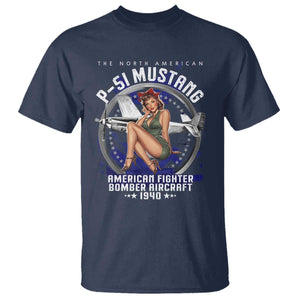 The North American P 51 Mustang American Fighter Bomber Aircraft T Shirt WW2 Aircraft Pin Up Girl TS11 Navy Print Your Wear
