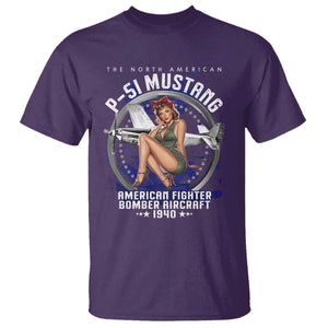 The North American P 51 Mustang American Fighter Bomber Aircraft T Shirt WW2 Aircraft Pin Up Girl TS11 Purple Print Your Wear