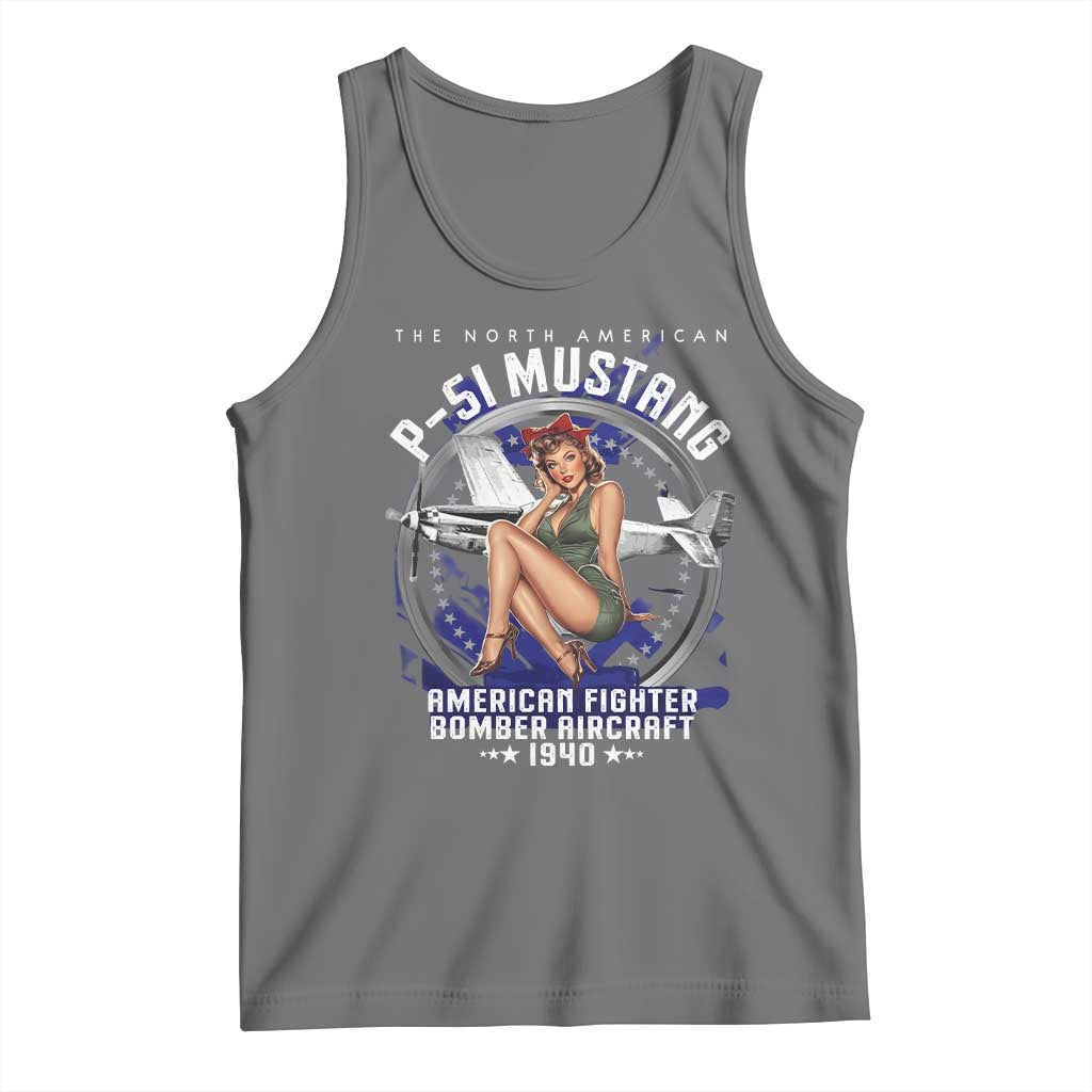 The North American P 51 Mustang American Fighter Bomber Aircraft Tank Top WW2 Aircraft Pin Up Girl TS11 Black Heather Print Your Wear