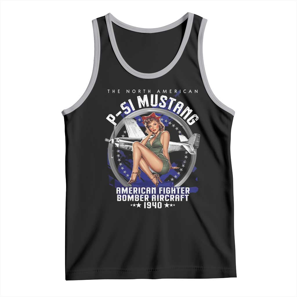 The North American P 51 Mustang American Fighter Bomber Aircraft Tank Top WW2 Aircraft Pin Up Girl TS11 Black Athletic Heather Print Your Wear