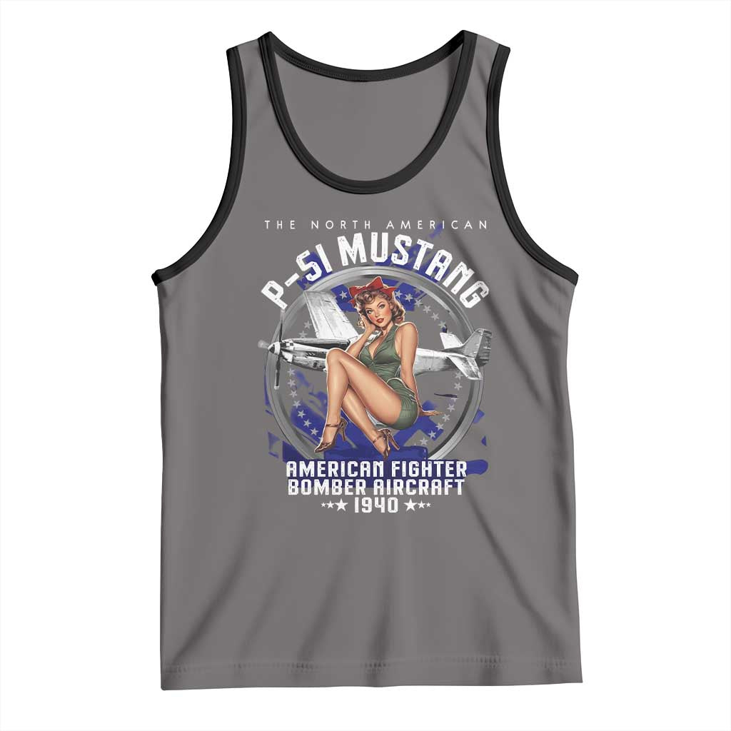The North American P 51 Mustang American Fighter Bomber Aircraft Tank Top WW2 Aircraft Pin Up Girl TS11 Deep Heather Black Print Your Wear